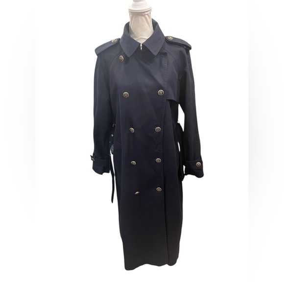 Ann Taylor Navy Double-Breasted Belted Trench Coat – Women’s Medium - Picture 5 of 15